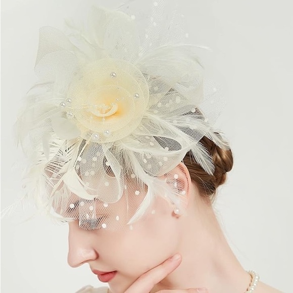 Flower Mesh Feathers Headwear Hair Clip for Wedding - Picture 5 of 10